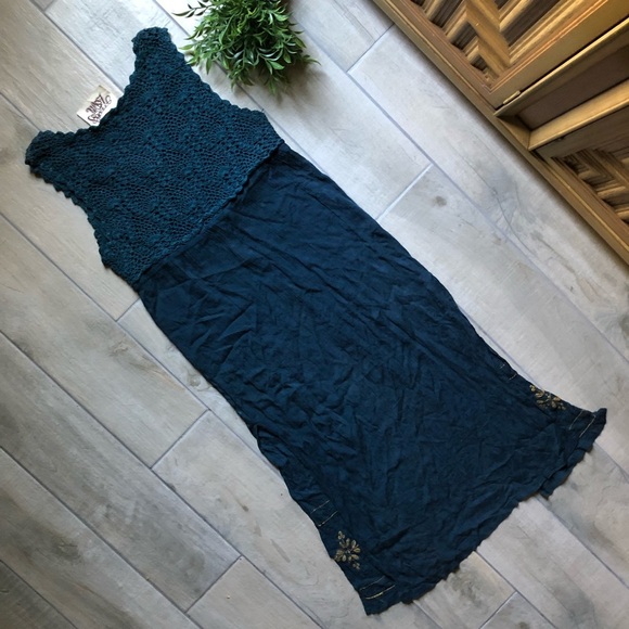 Somedays lovin’ boho longline maxi vest sleeveless duster in dark teal. Size S - Picture 5 of 9